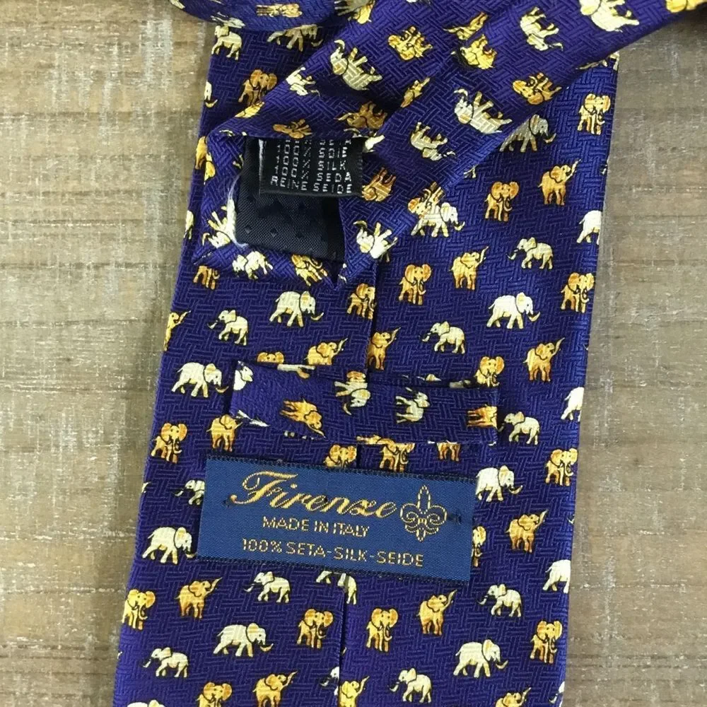 Navy blue 100% silk elephant tie classic whimsical made in Italy